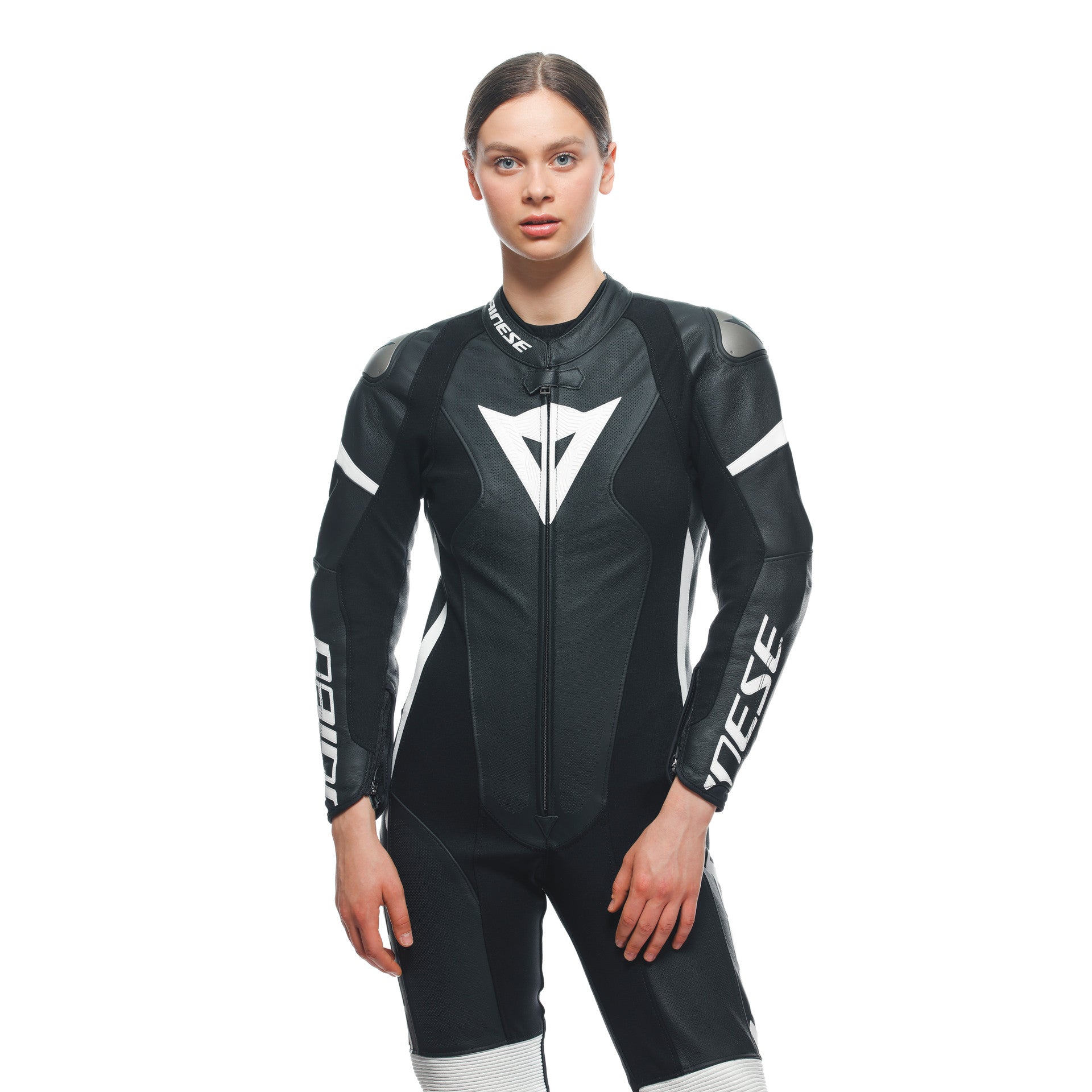 Dainese Grobnik Lady Mono de cuero – Traje de carreras perforado | Mujeres | Negro/Blanco 