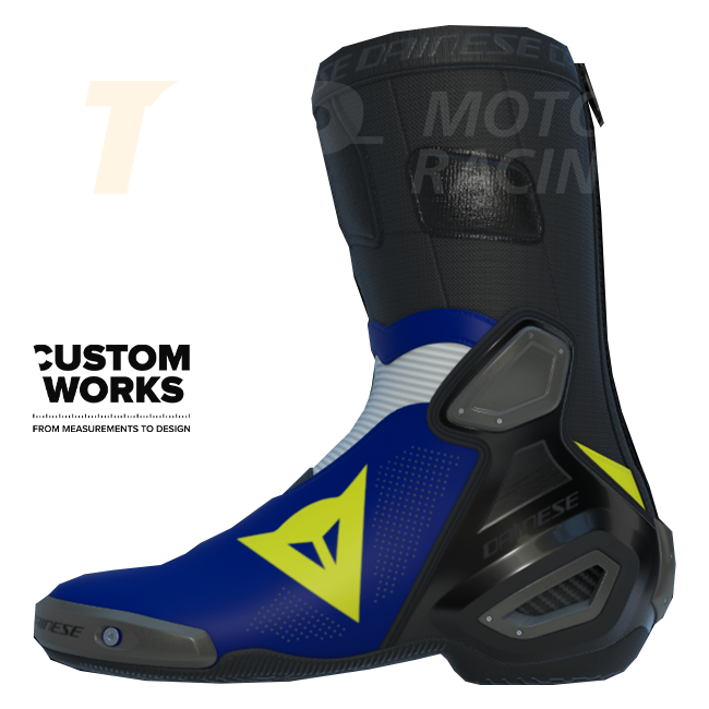 Botas de moto de competición y asfalto Dainese Axial 2 Air Racing | Hombre | Yamaha Azul / Blanco / Amarillo Flúor | Custom Works 