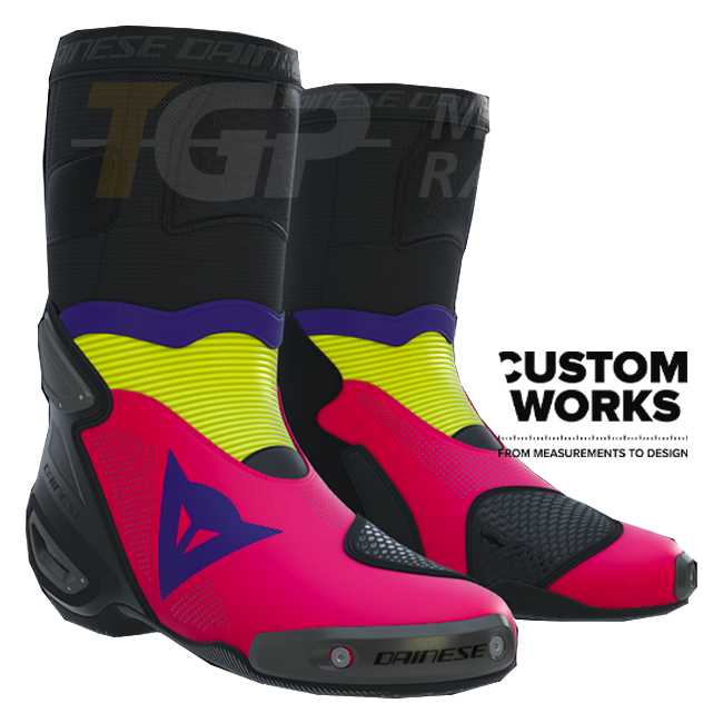 Botas de moto de carreras y calle Dainese Axial 2 Air | Hombre | Fuxia / Violeta / Amarillo fluogelb | Custom Works 