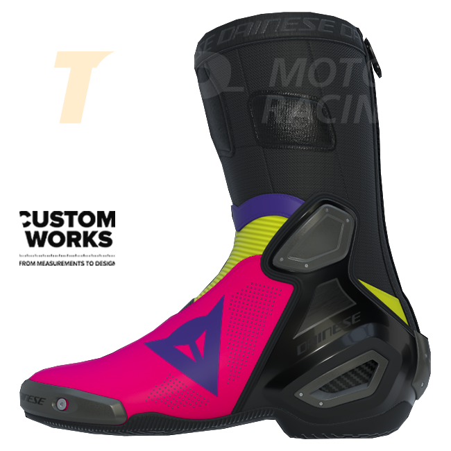 Botas de moto de carreras y calle Dainese Axial 2 Air | Hombre | Fuxia / Violeta / Amarillo fluogelb | Custom Works 