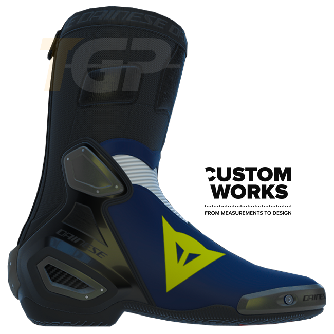 Botas de motocicleta de carreras y calle Dainese Axial 2 | Hombre | Azul Yamaha / Blanco | Amarillo flúor | Custom Works 