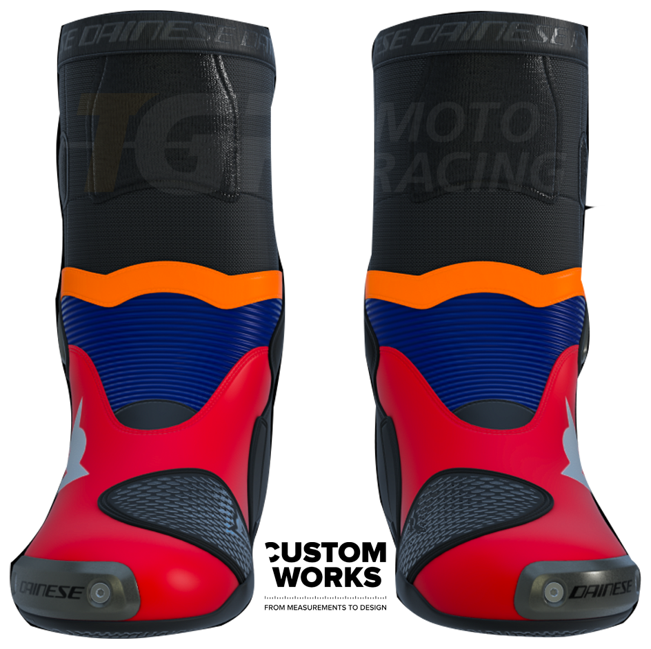 Botas de motociclismo para carretera y racing Dainese Axial 2 Racing y Luca Marini Replica 2026 | Hombre | Lava Rojo / Azul Eléctrico / Naranja Flúor / Blanco | Custom Works 