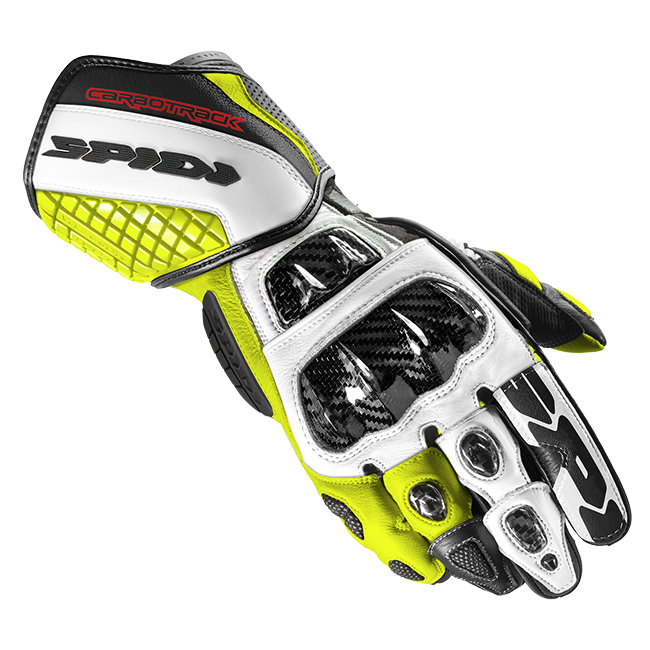 Guantes de moto Spidi Carbo Track Evo Racing de cuero | Hombre | Negro/Amarillo fluorescente | A203394 