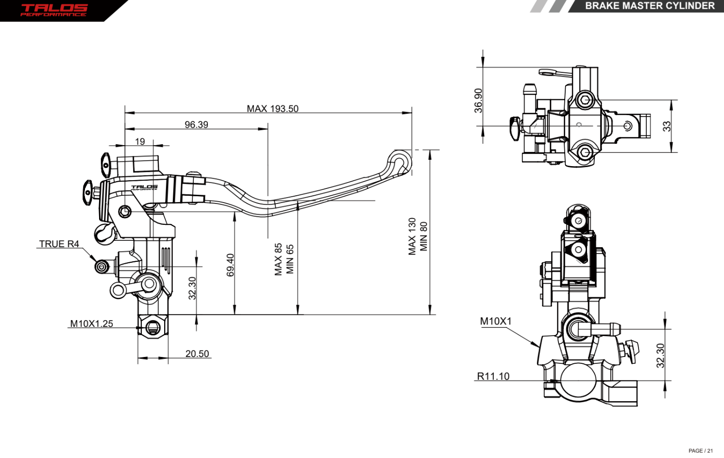 Talos CNC XS Radial Racing Bomba de freno 19x18-20 | XS.19 