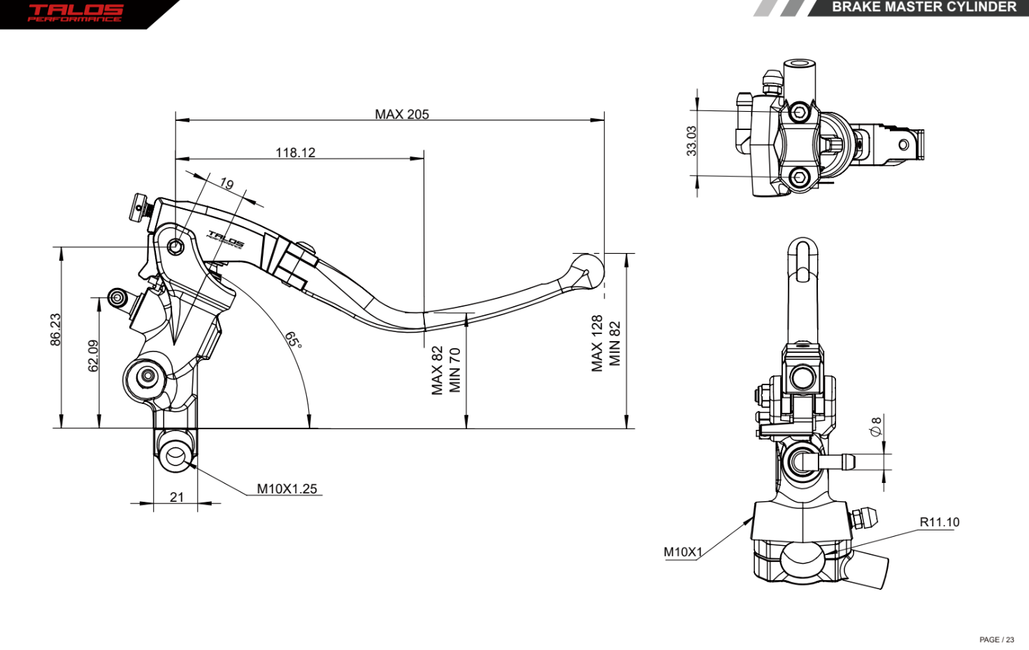 Talos CNC ST Radial Racing Bomba de freno 16mm| ST.16 