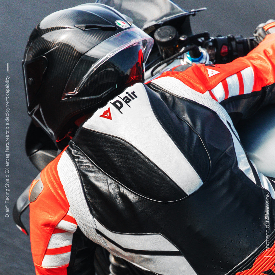 Dainese Mugello 3 D-AIR® Mono de cuero con airbag perforado – Traje de carrera | Hombre | Negro/Rojo 