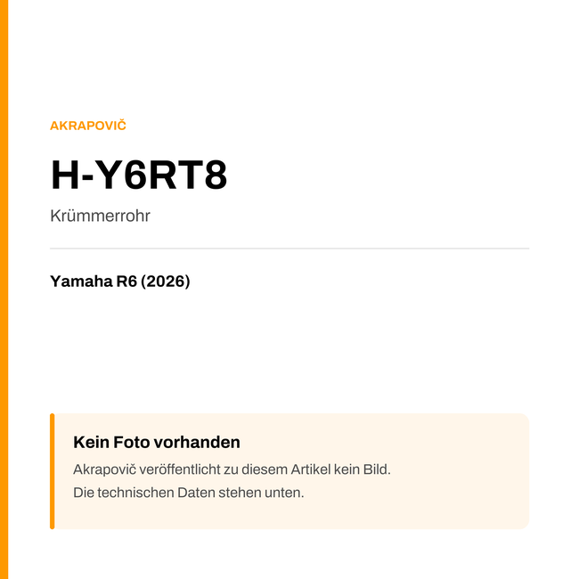 Akrapovic Krümmerrohr Yamaha R6 (26-26) H-Y6RT8 — Platzhalter, kein Herstellerfoto verfügbar