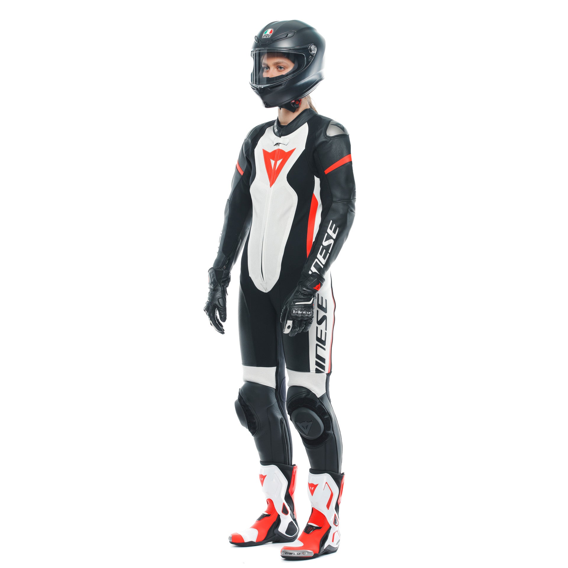 Dainese Grobnik Lady Mono de cuero – Traje de carrera perforado | Mujeres | Blanco/Rojo 