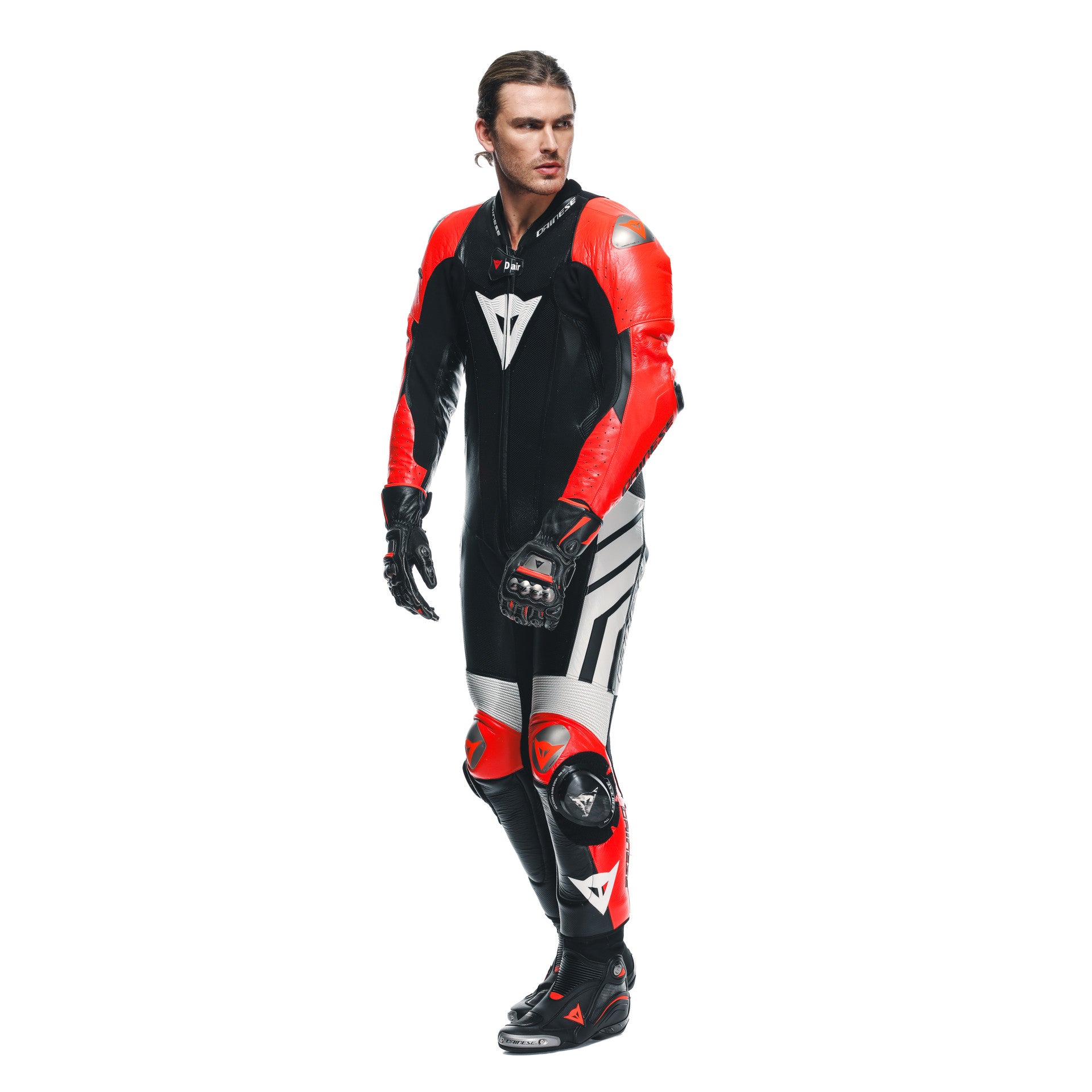 Dainese Mugello 3 D-AIR® Mono de cuero con airbag perforado – Traje de carrera | Hombre | Negro/Rojo 