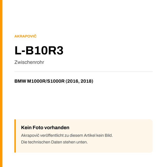 Akrapovic Zwischenrohr BMW M1000R / S1000R (16-18) L-B10R3 — Platzhalter, kein Herstellerfoto verfügbar