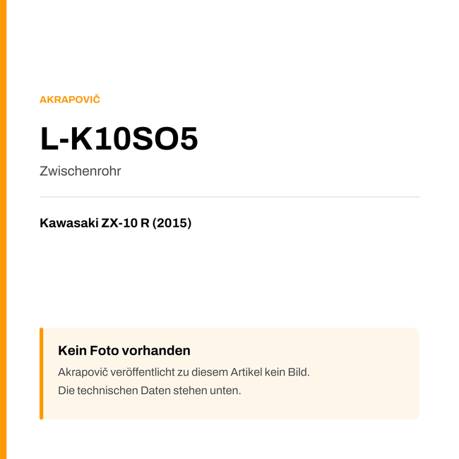 Akrapovic Zwischenrohr Kawasaki ZX-10 R (15-15) L-K10SO5 — Platzhalter, kein Herstellerfoto verfügbar