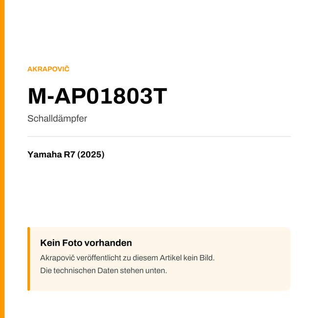 Akrapovic Schalldämpfer Yamaha R7 (25-25) M-AP01803T — Platzhalter, kein Herstellerfoto verfügbar
