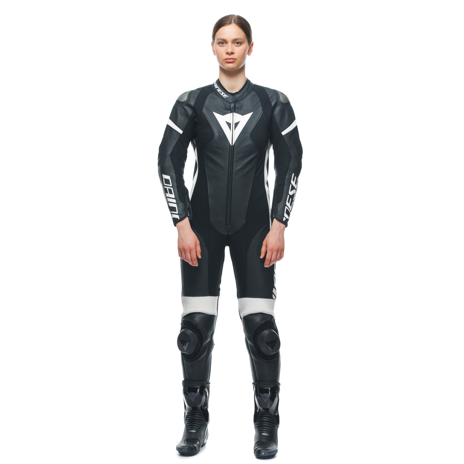 Dainese Grobnik Lady Mono de cuero – Traje de carreras perforado | Mujeres | Negro/Blanco 