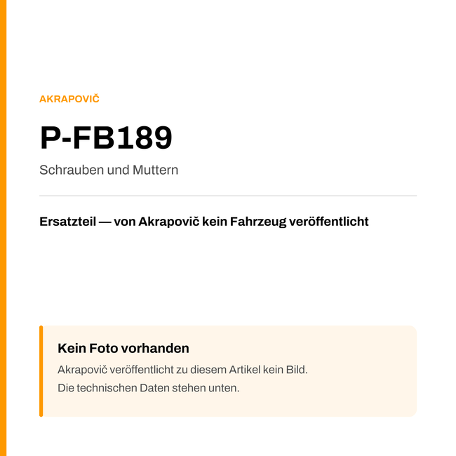 Akrapovic Schrauben und Muttern P-FB189 — Platzhalter, kein Herstellerfoto verfügbar