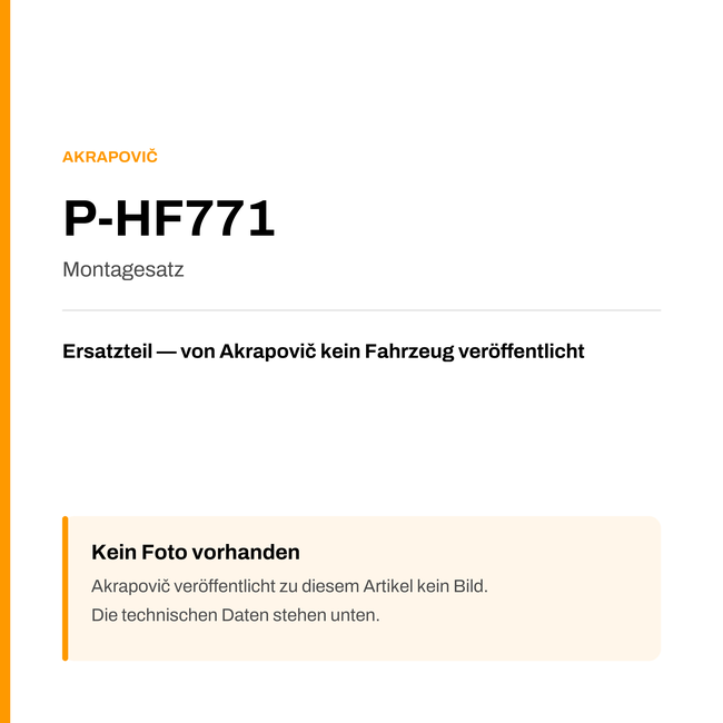 Akrapovic Montagesatz P-HF771 — Platzhalter, kein Herstellerfoto verfügbar