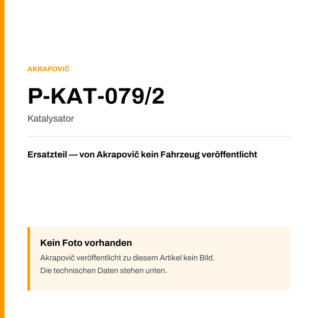 Akrapovic Katalysator P-KAT-079/2 — Platzhalter, kein Herstellerfoto verfügbar