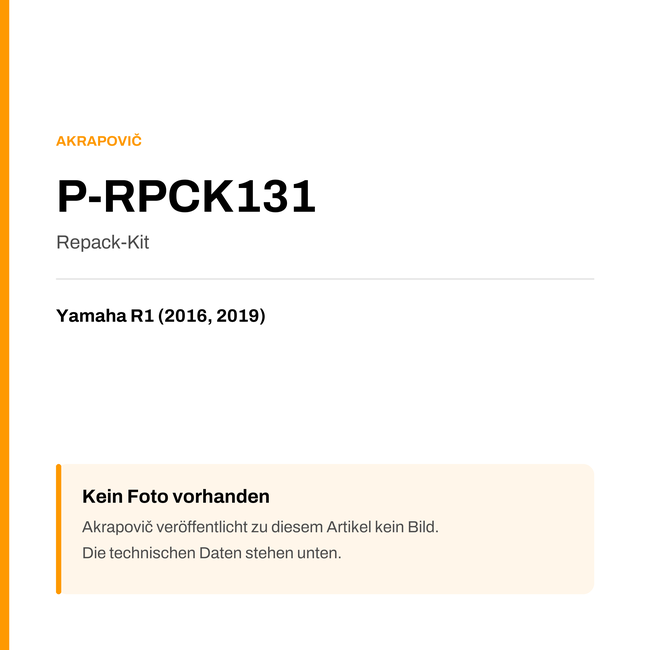 Akrapovic Repack-Kit Yamaha R1 (16-19) P-RPCK131 — Platzhalter, kein Herstellerfoto verfügbar