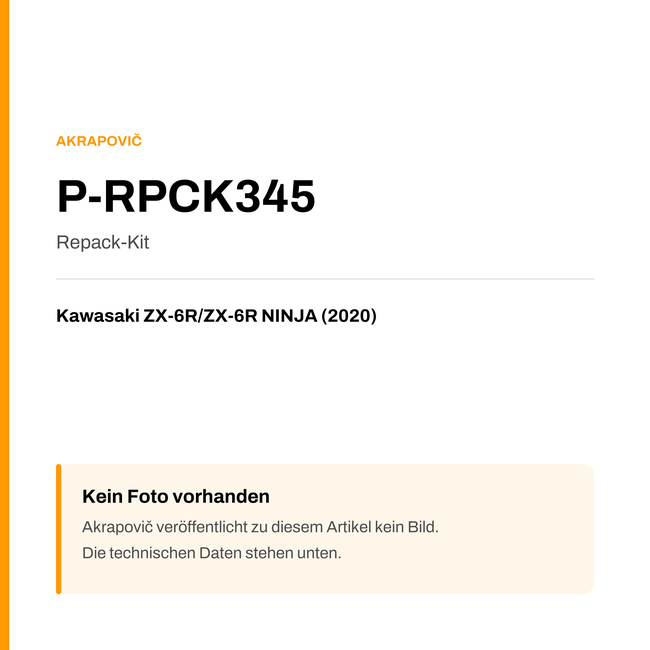 Akrapovic Repack-Kit Kawasaki ZX-6R / ZX-6R NINJA (20-20) P-RPCK345 — Platzhalter, kein Herstellerfoto verfügbar