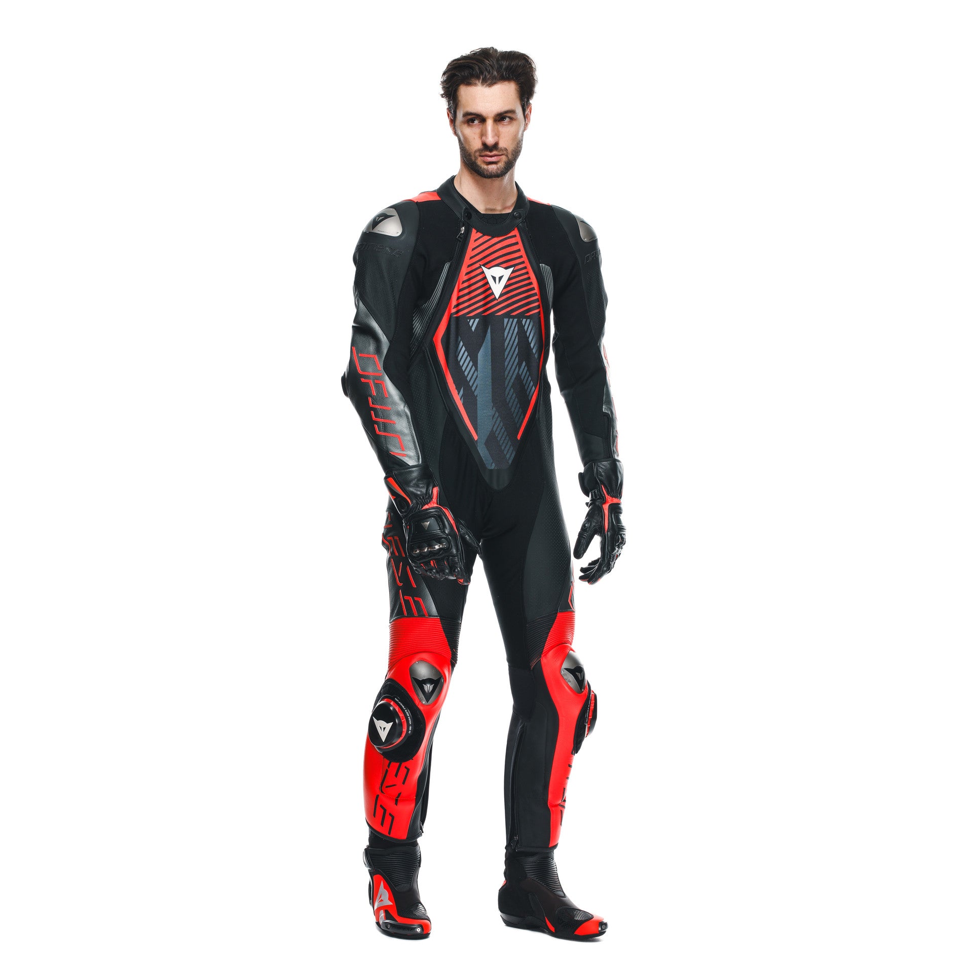 Dainese Audax D-ZIP traje de cuero de una pieza – Mono de carrera perforado | Hombres | Negro/Rojo 