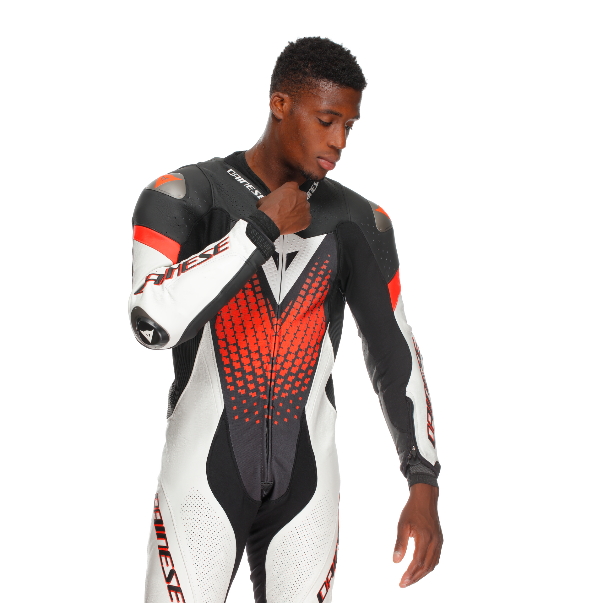 Dainese Laguna Seca 6 Mono de cuero perforado – Traje de carrera | Hombre | Blanco/Rojo 