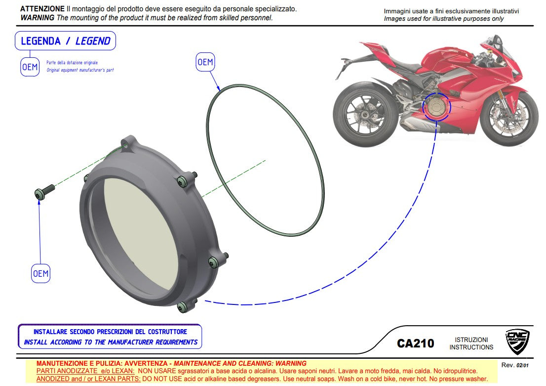 Cubierta de embrague transparente CNC Racing Ducati Panigale V4/S (2025) CA210S 