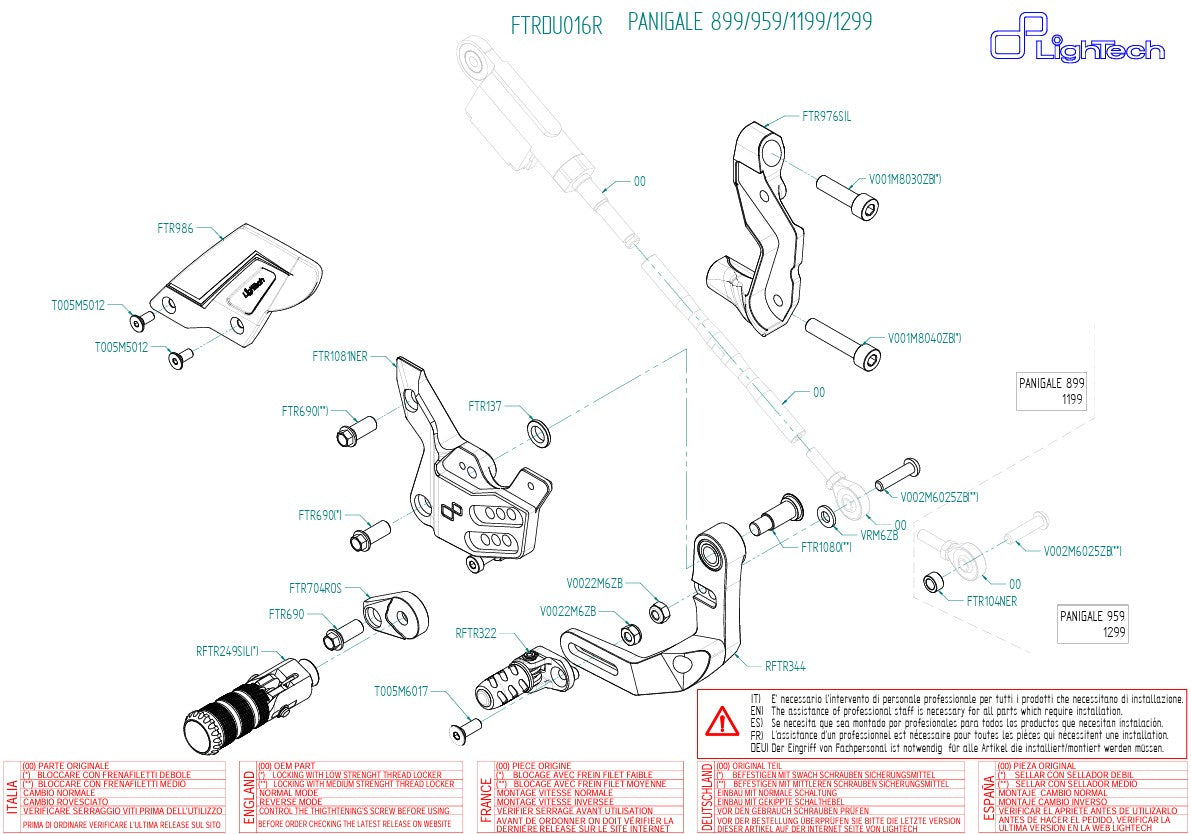 Sistema de cambio R LighTech de retroceso Ducati Panigale 1299/S (15-18) FTRDU016R 
