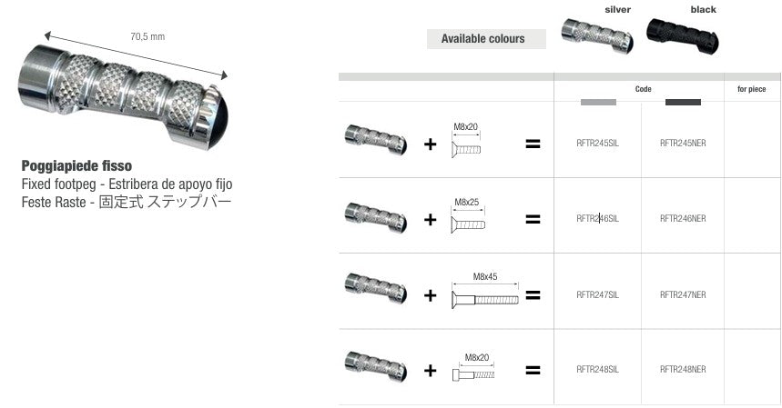 LighTech Pieza de repuesto de pie fijo 70,5 mm – Plata/Negro | RFTR245-248 