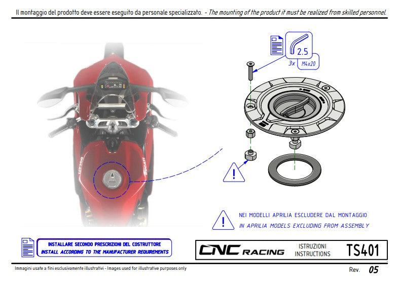 Tapa de tanque con cierre rápido Livery Tricolore CNC Racing Ducati Panigale V4/S (2025) TS401R 