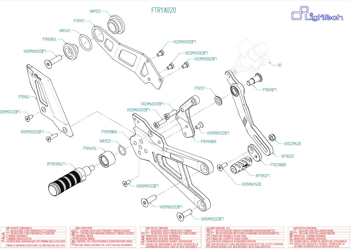 Sistema de frenos Track-Use LighTech Yamaha YZF-R1/M RN32, RN49 & RN65 (15-25) FTRYA020 