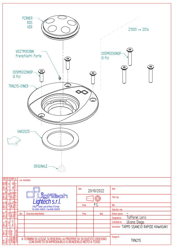 Tapa de tanque de cierre a rosca LighTech Kawasaki ZX-10 R/RR (06-20) TRN215 