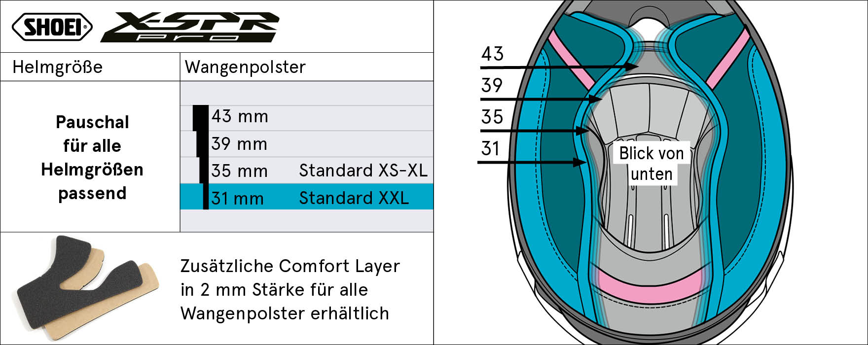 Shoei almohadilla de mejilla 43mm (XPRO) Tipo-P para X-SPR PRO 