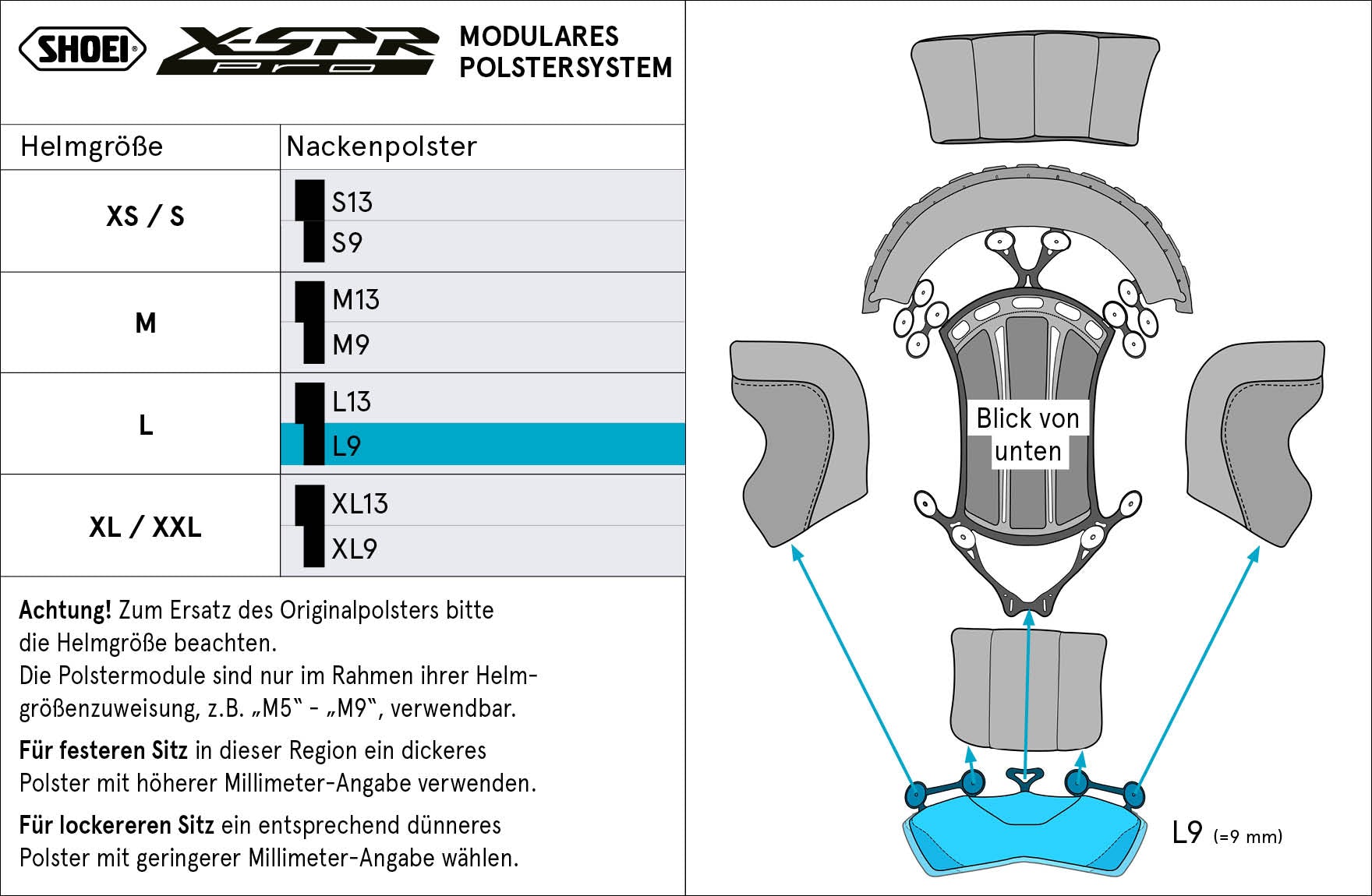 Cojín de cabeza Shoei Nacken L9 (XPRO) Tipo-P para X-SPR PRO 
