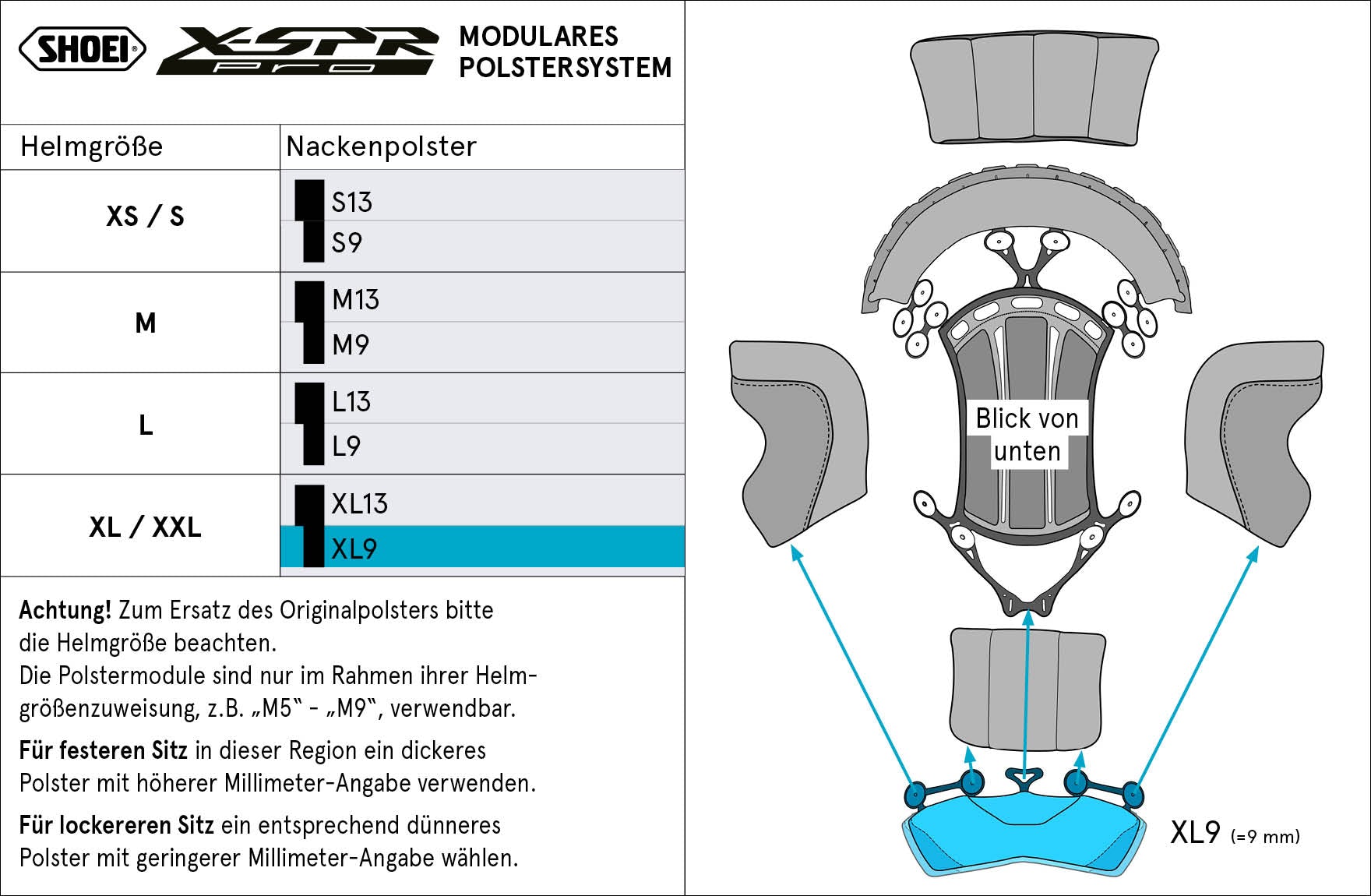 Cojín de cabeza Shoei Nacken XL9 (XPRO) Tipo-P para X-SPR PRO 