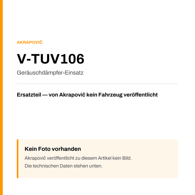 Akrapovic Geräuschdämpfer-Einsatz V-TUV106 — Platzhalter, kein Herstellerfoto verfügbar