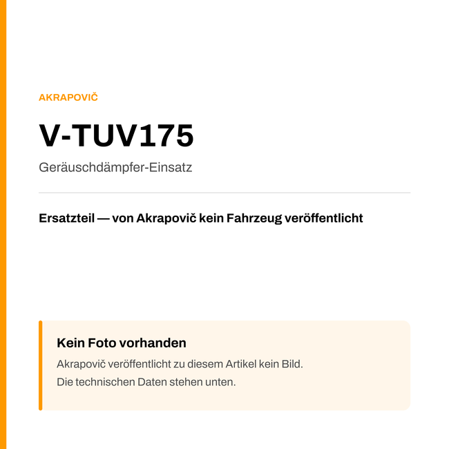 Akrapovic Geräuschdämpfer-Einsatz V-TUV175 — Platzhalter, kein Herstellerfoto verfügbar