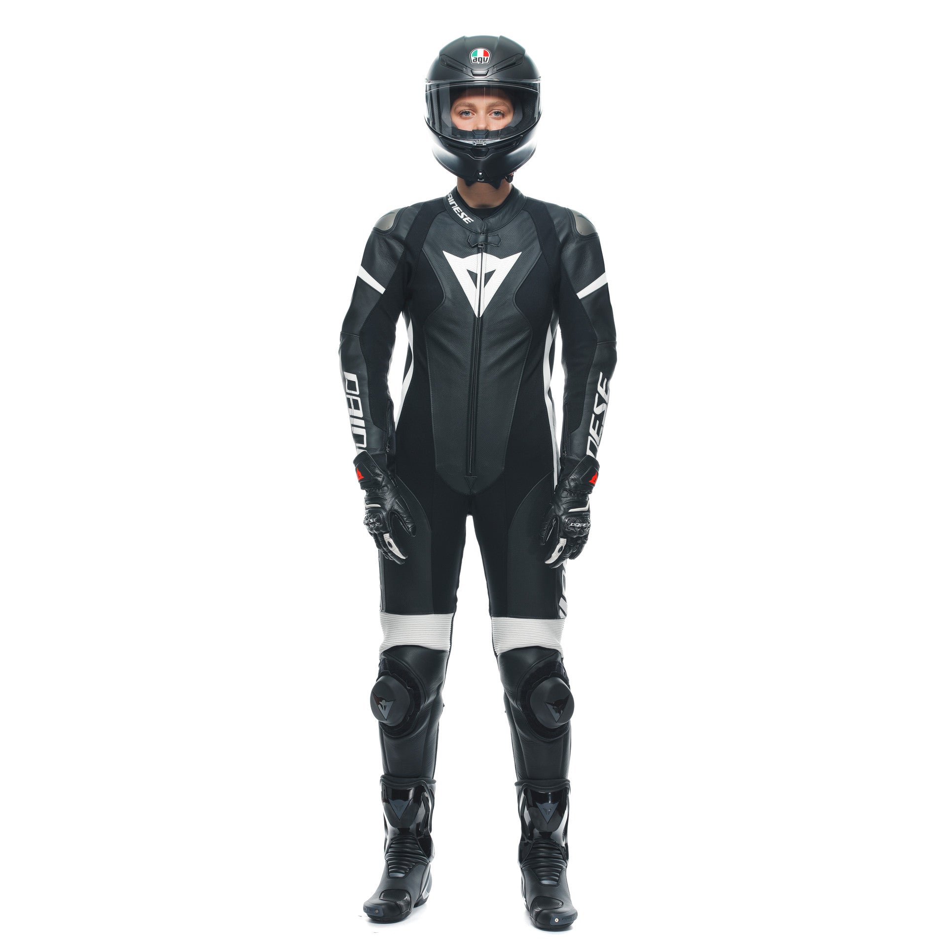 Dainese Grobnik Lady Mono de cuero – Traje de carreras perforado | Mujeres | Negro/Blanco 