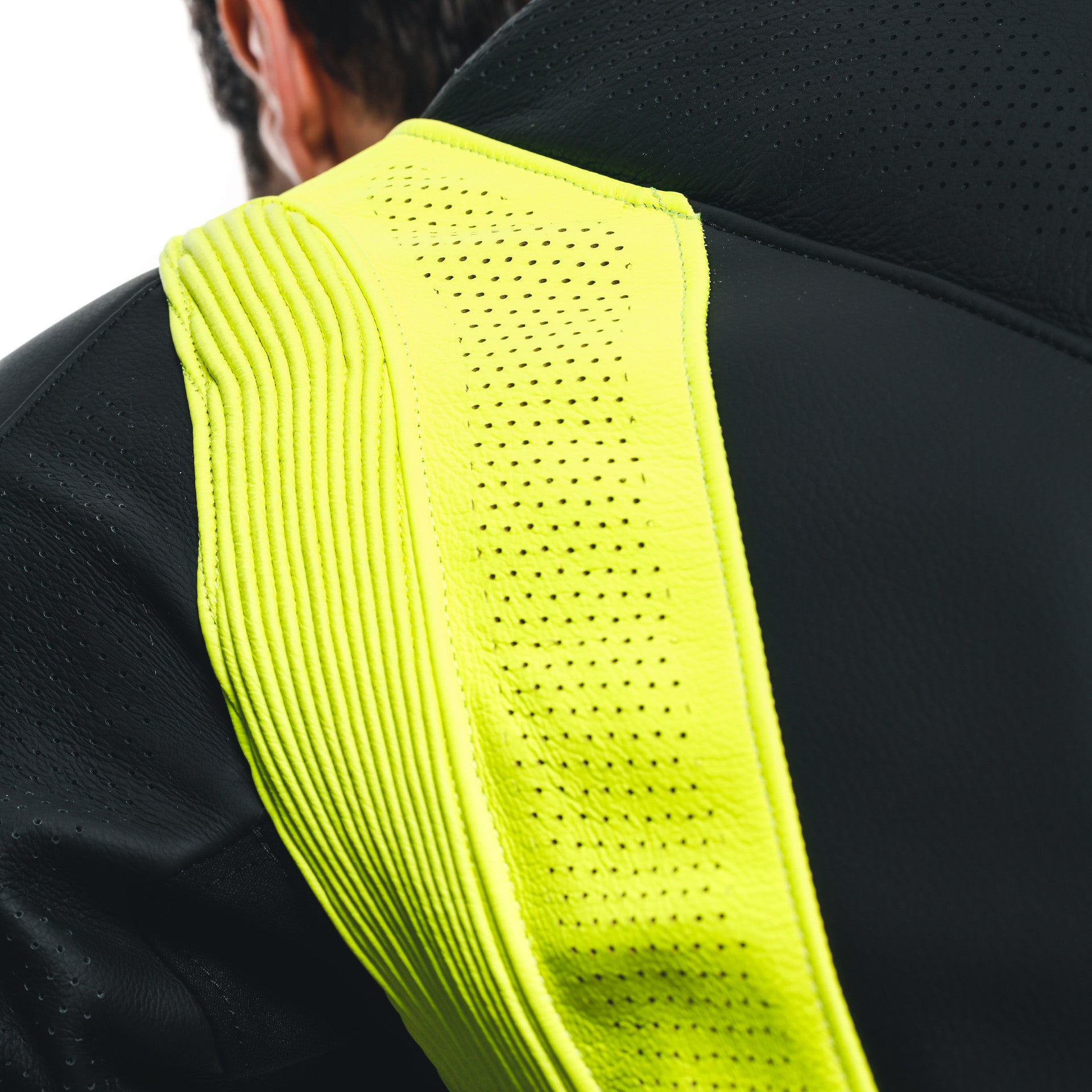 Dainese Audax D-ZIP Mono de cuero – Traje de carreras perforado | Hombre | Negro/Amarillo Neón 