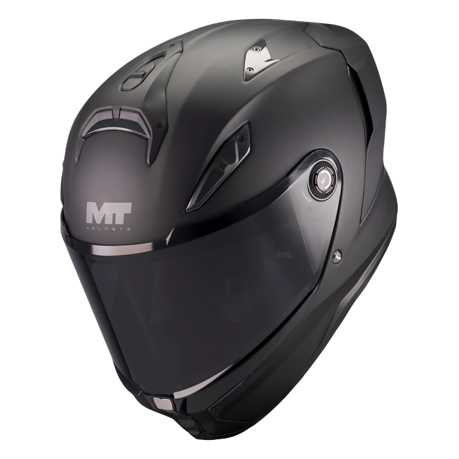 MT-Helmets KRE 2 Pure A1 Integralhelm in Schwarz matt — Erhöhte Dreiviertelansicht von vorn