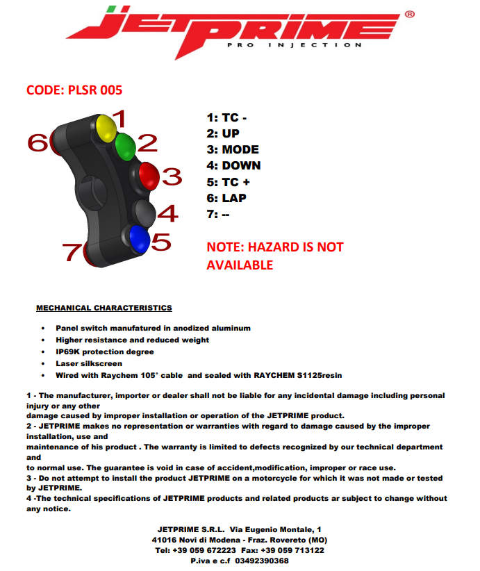 Interruptor de manillar Race izquierdo JetPrime Ducati Panigale 899 (13-16) JP PLSR 005 