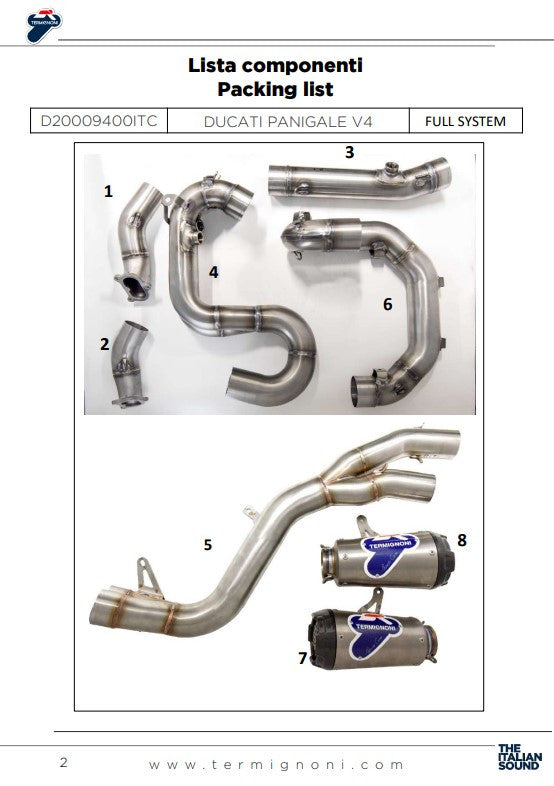 Sistema de escape completo de acero inoxidable Termignoni D200 RHT Ducati Panigale V4/S (18-24) D20009400ITC 