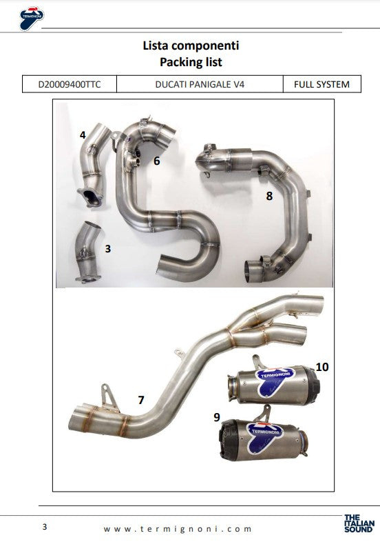 Sistema de escape completo Termignoni de titanio D200 RHT para Ducati Panigale V4/S (18-24) D20009400TTC 