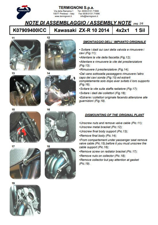 Sistema de escape completo Termignoni de titanio para Kawasaki ZX-10 R/RR (16-20) K08010200TCC 