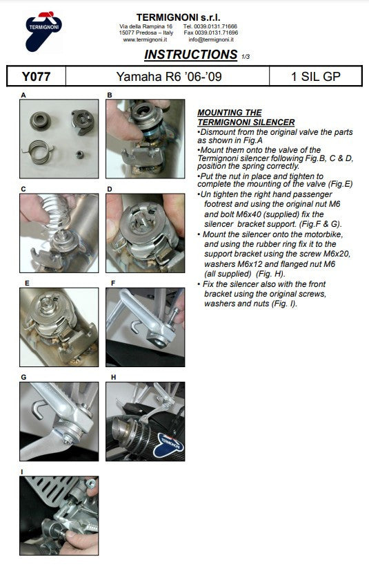 Termignoni Slip-On Classic-GP Alto Yamaha YZF-R6 (06-25) Y077080CR 