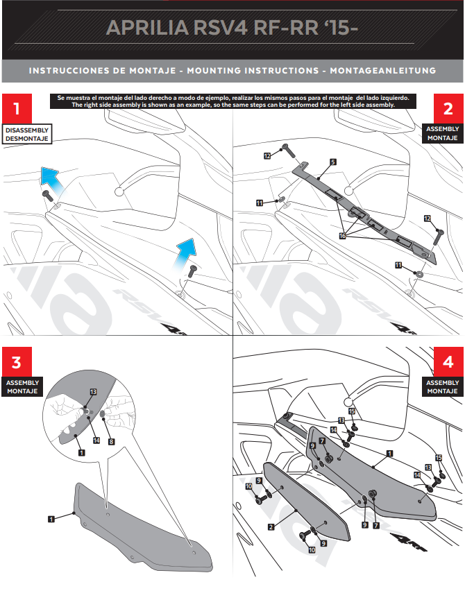 Alerones Spoiler Downforce Aprilia RSV4/RR/RF/1100 Factory (15-20) Puig 2334 