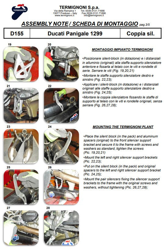 Kit de Escape Slip-On de Carbono Termignoni para Ducati Panigale 959 (16-19) D155102CPT+D155Y2 