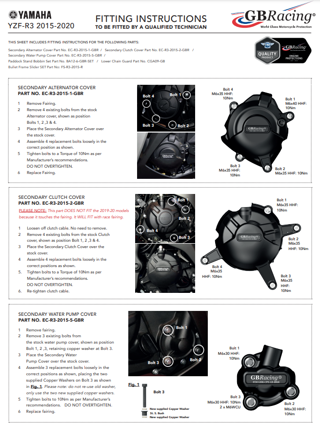 Protector de generador cubierta de protección GBRacing Yamaha YZF-R3 (15-25) 