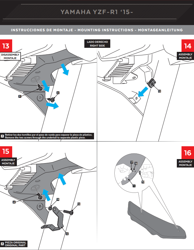Alas Puig Spoiler Downforce Yamaha YZF-R1/M RN32 RN49 (15-19) 9766 