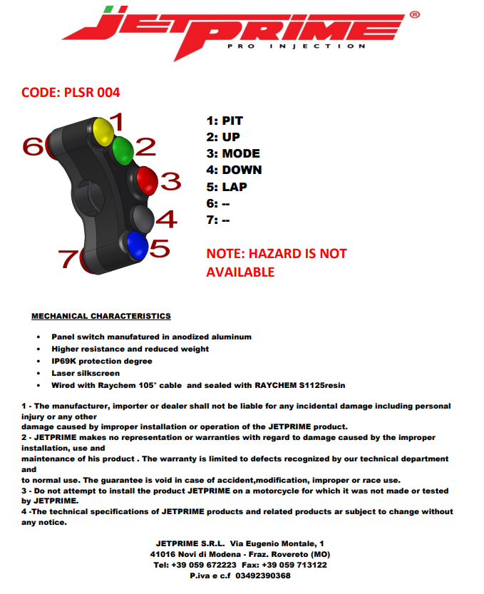 Interruptor de manillar Race izquierdo JetPrime Kawasaki ZX-10 R/RR (16-20) JP PLSR 004 