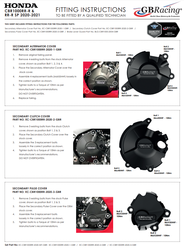 Juego completo de tapas de motor Protectores GBRacing Honda CBR 1000 RR-R SC82 (20-26) 