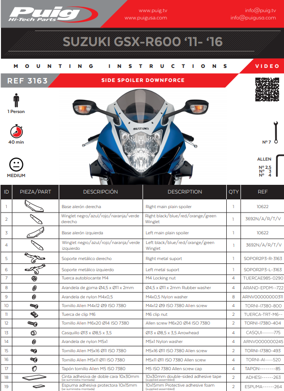 Spoilers de alerón Puig para downforce Suzuki GSX-R 600/750 (11-16) 3163 